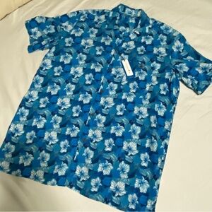 Caribbean Joe Men’s Hawaiian Shirt XLT Tall Blue Floral NWT Vacation